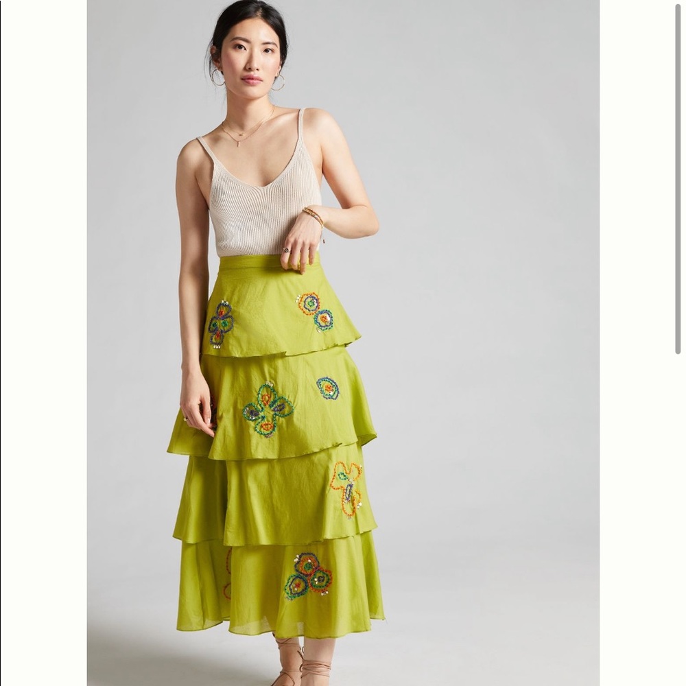 ANTHROPOLOGIE NWT TIERED EMBROIDERED MAXI SKIRT 🍒